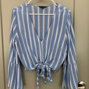 Blue/white striped crop (tie in front)